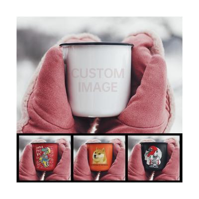 China Viable Vintage Souvenir Enamel Coffee Tea Mugs With Handle Enamel Utensils Custom Printed To Enamel Retro Outdoor Camping Campfire Mugs for sale