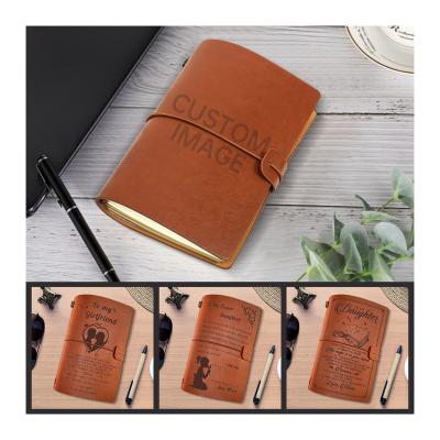 China Eco-Friendly Paper Custom Engraved Notebook Vintage Leather Journal Nautical Engraving Blank Refillable Diary Notebook Personalized Notebook Retro for sale