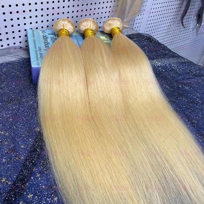 China Cheap Silky Straight Brazilian Peruvian Double Wave Human Hair Bundles , Indian Cuticle Aligned Virgin Hair , Blonde 613 Hair Bundles for sale