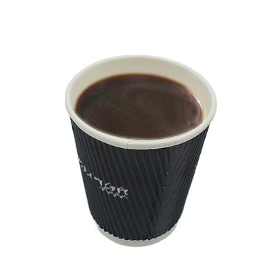 China 8oz Disposable Ripple Paperboard Disposable Coffee Cup Airline Inflight Paper Cup for sale