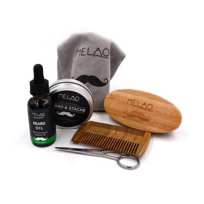 China MELAO Beard Growth Grooming Grooming DEEP CLEANSING Kit For Men With Box Custom Logo For Men Beard Care Kits With Bag for sale