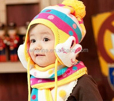 China JOINT Cute Rabbit Wool Hat Ear Flap Hat Tuque Winter Knit Crochet Beanie For Baby Kids for sale