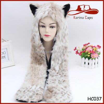 China breathable & Hood With Custom Design Plush Waterproof Animal Spirit Hat Faux Fur Hooded Scarf With Pockets for sale