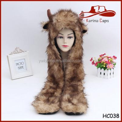 China breathable & Kids Ladies Faux Fur Beanie Goat Animal Hood Fluffy Earmuff Waterproof Winter Hat Scarf for sale