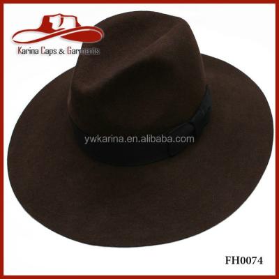 China Classic Character Mens Wool Felt Fedora Cap Coffee Wool Felt Panama Floppy Hat for sale