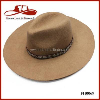 China Character Style Camel Wool Felt Indiana Jones Big Brim Fedora Floppy 100% Folk Hat for sale