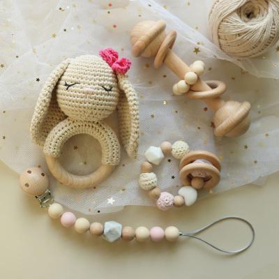 China 6m Baby Wool Gum Stick Toy Soothing Kit DIY Crochet Rabbit Rattle Handmade Bite Toy Milk Tooth Gum Stick Toy Kit for sale