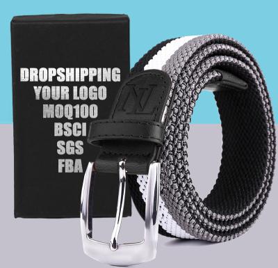 China Rubber Fiber +Polyester Double Layer Custom Design Men Women Braided Elastic Stretch Belt For Women for sale