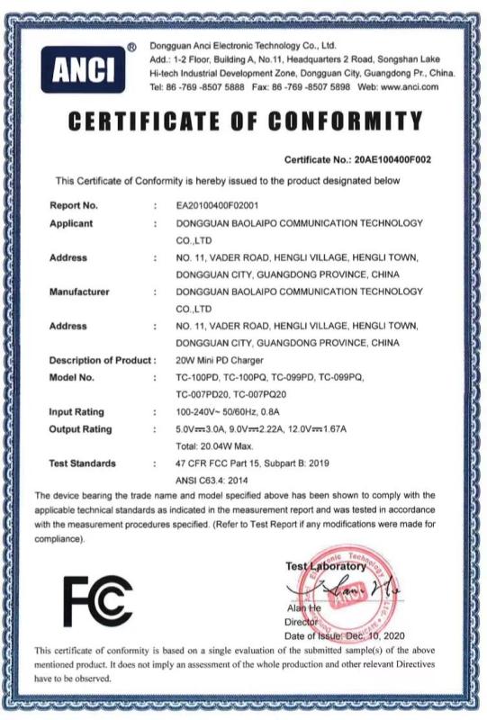 FCC - Dongguan Baolaipo Communication Technology Co., Ltd.