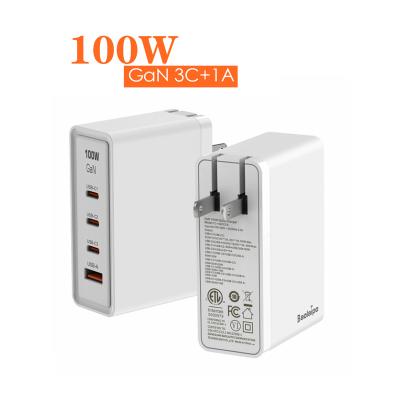 China Compact Size High Power GaN 100W 4 Ports Multifunction Desktop Charger PD QC3.0 USB C Fast Charging PD GaN Charger for sale