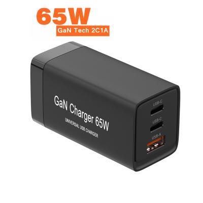 China Compact Size 3 USB Port Gan Charger 65W UK EU Plug Laptop Charger For MacBook Charger for sale