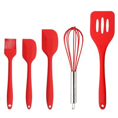 China 5 Pieces Food Silicone Kitchenware Stocked Non-Stick Utensils for Cooking Silicone Baking Mixing Spatula Set for sale