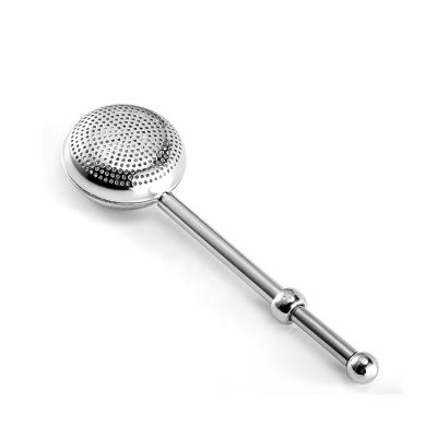 China Stocked High Quality 304 Stainless Steel Long-handle Push Ball Shape Tea Strainer for sale