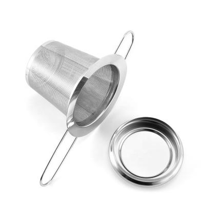 China WITH LID Customized Handle Good Logo Stainless Steel Mesh Loose Leaf Tea Strainer Double Strain Tea Infuser for sale