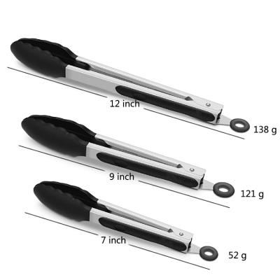 China 3 Pack Home Kitchen Stainless Steel Food Silicone BBQ Grill Stocked Locking Tongs Set with Silicon Tips for sale