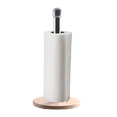 China CLASSIC Brushed Stainless Steel Paper Roll Towel Tissue Holder Kitchen With Wood Base for sale