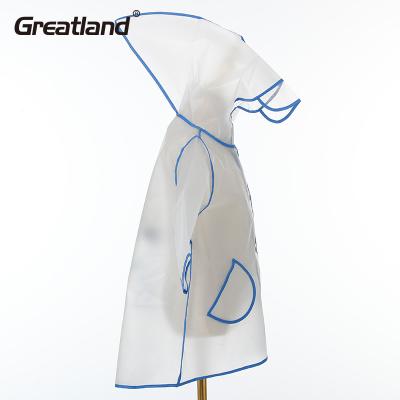 China Breathable white portable tpu material reusable rain poncho with hood and elastic cuff sleeves kids rain coats for sale