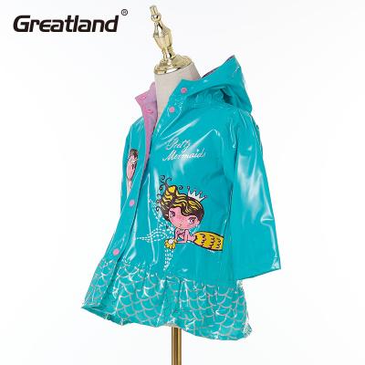 China Breathable Kids Customized Cotton Striping PU Hooded Raincoat Kids Gear Rain Raincoat for sale