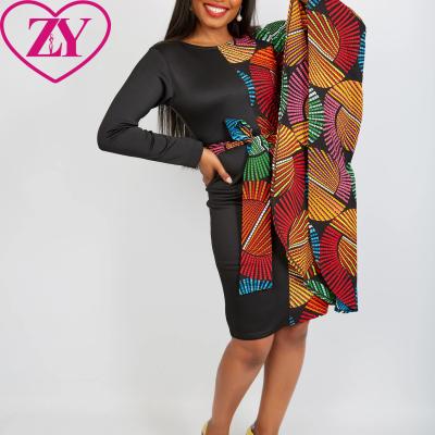 China Ethnic African Print Ankara Fully Embellished Mixed Dress Tailored Combination Dress Cotton African Women Clothing for sale