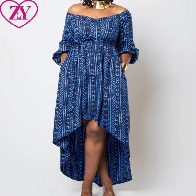 China African Ethnic African Maxi Dress 100% Cotton High-Low Off-Shoulder Print Long Dress For Party for sale