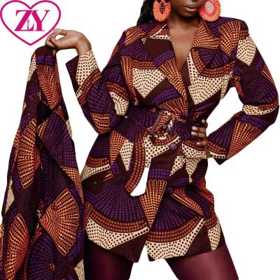 China Custom Made African Dress Ankara Cotton Coat Wax Fabric Printing Jacket Dress With Belt For Women for sale