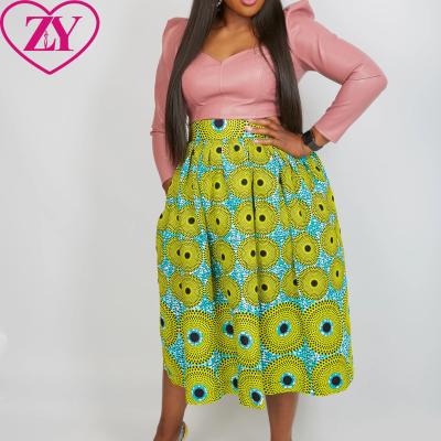 China Cotton Just Arrived Midi African Print Skirt Gathered Skirt Wax 100% Cotton Skirt For Women for sale