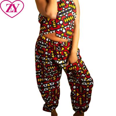 China Plus Size Casual Customize African Style High Waist Womens Wide Leg Pants Palazzo Pants In Red Kente Print for sale