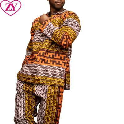 China Custom Cotton Custom Design Men Long Sleeve Top African Shirt Kente Print Clothing In Earthy Tones Mud Fabric for sale