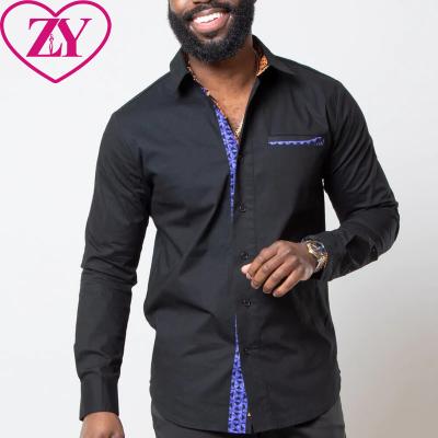 China Other African Print Men Shirt Curved Edge Color-Blocked Button Shirt Black and Purple Mandala Print Men Top for sale