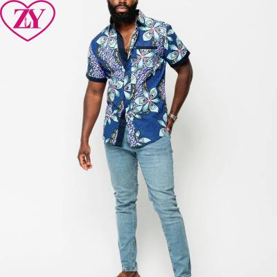 China The Other Ankara African Short Men's Cotton Shirt Button-Up 100% Sleeve Print Top Curved Edge All Over Print Shirt for sale