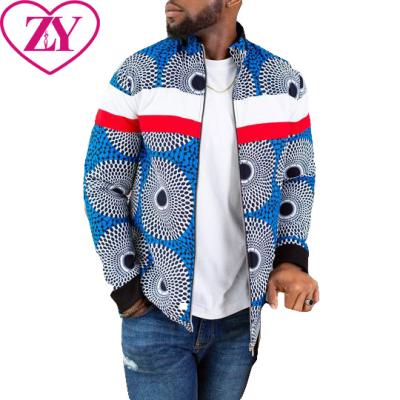 China African Print Biker Wax Bomber Jacket Cotton Print Ankara Top Blue African Jackets For Men for sale