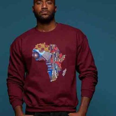 China African Men's Map Embroidery Print Sweatshirt High Quality Custom Style 100%Cotton Anti-wrinkle Long Sleeve for sale