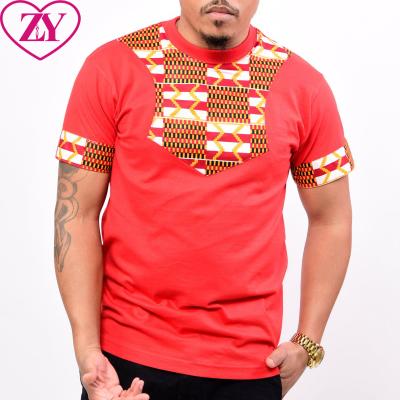 China 100% Cotton Ankara Mens Clothing Red Mens African Print O-neck Top T-shirt For Summer for sale