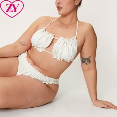 China Plus Size Plus Size 2 Piece Set Beach Wear Recycled White Beachwear Ruched Bandeau Bikini Top For Summer for sale