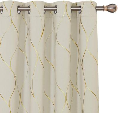 China Breathable Silver Wave Foil Printing Blackout Curtains Grommet Light Blocking Room Darkening Curtain for sale