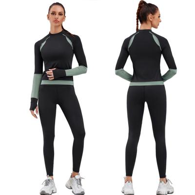 China 2021 Customized Design Activewear Eco-Friendly Sexy Contrast Panels Top Stitching Sports And High Waist Legging Active Wear Yoga Set for sale