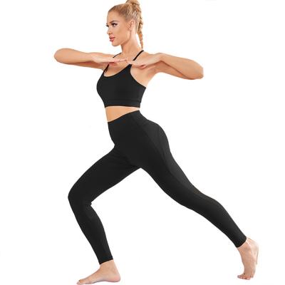 China Eco-Friendly Contrast Mesh Stitching Sports Activewear Low Price Yoga Legging And Bra Set Fitness For Women for sale