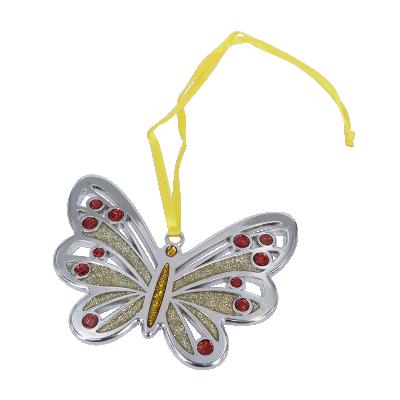 China Hot Selling Custom Christmas Deoration Christmas Butterfly Shaped Glitter Christmas Metal Ornaments for sale