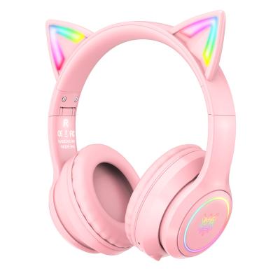 China Wholesale Built-in 3.5mm Auxport Onikuma Cat Earphone B90 Tooth 5.0 Blue Wireless Gaming Headset With LED for sale