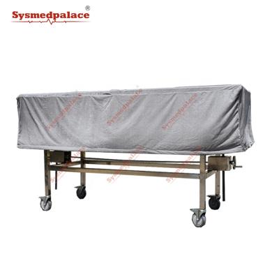 China European style SYSMEDICAL stainless steel morgue corpse transport mortuary trolley with cover fabrication for sale