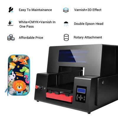 China Hotels A3 UV with varnish DTF UV printer with free software to print bottle pen phone case a4 UV flatbed printer for sale