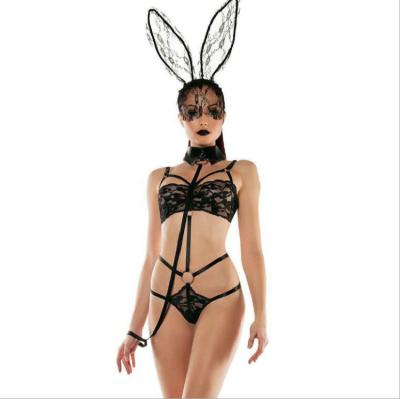 China Sexy Flirt Costume Role Play Rabbit Outfit Lace Jumpsuit 3 Point Flirting Sexy Lingerie For Female for sale