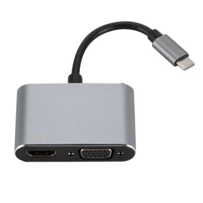 China COMPUTER USB C2 in 1 Thunderbolt 3 Aluminum Alloy Compatible USB 3.1 Type C to 4k*2k HDMI VGA Converter Adapter for sale