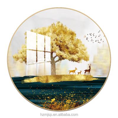 China Modern Customized Glass Luxury Home Decor Crystal Porcelain Painting Art Animal Decoration Round Round Morale Modern Deer Wall for sale