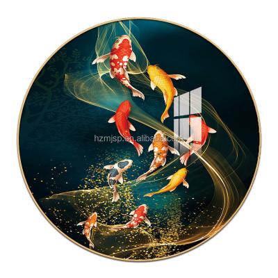 China Modern Customized Luxury Glass Home Decoration Crystal Porcelain Painting Art Animal Fish Decoration Round Modern Goldfish Morale Wall for sale