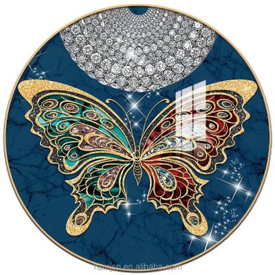 China Modern Customized Luxury Glass Home Life Still Life Crystal Porcelain Painting Modern Wall Art Animal Butterfly Decoration Round for sale