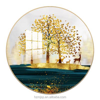 China Modern Customized Glass Luxury Home Decor Crystal Porcelain Painting Art Animal Decoration Round Round Morale Modern Deer Wall for sale