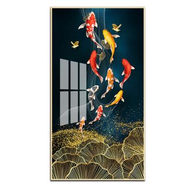 China Luxury Home Decoration Crystal Porcelain Painting Art Animal Fish Decoration Glass Modern Abstract Wall Customized Wholesale Modern for sale