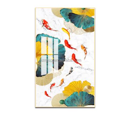 China Wholesale Modern Customized Still Life Modern Porch Vertical Fish Aisle Room Aisle Decoration Animal Crystal Porcelain Painting for sale