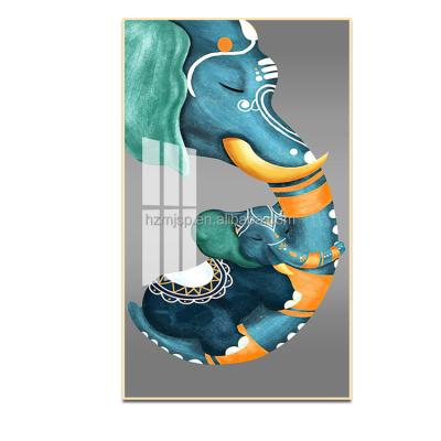 China Wholesale Customized Modern Home Crystal Porcelain Landscape Painting Aisle Aisle Wall Art Elephant Decoration Glass Entrance for sale